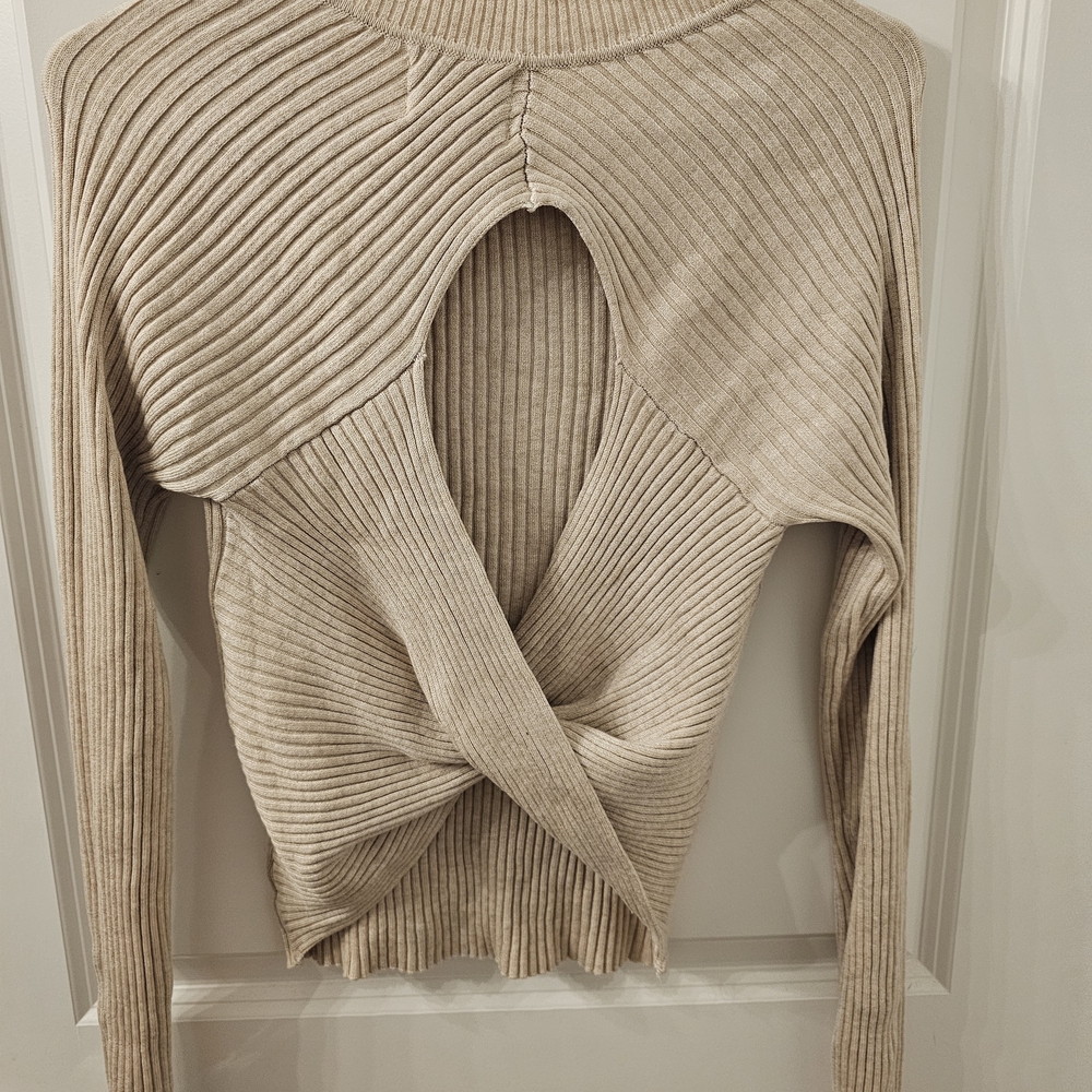 Pink Rose Oatmeal Ribbed Knit Top